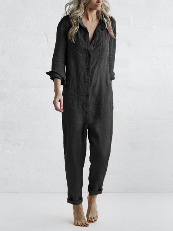 Amara™ | Buttoned Casual Long-Sleeved Jumpsuit