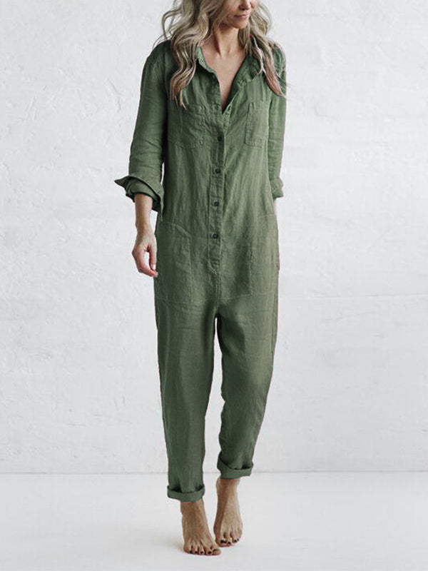 Amara™ | Buttoned Casual Long-Sleeved Jumpsuit