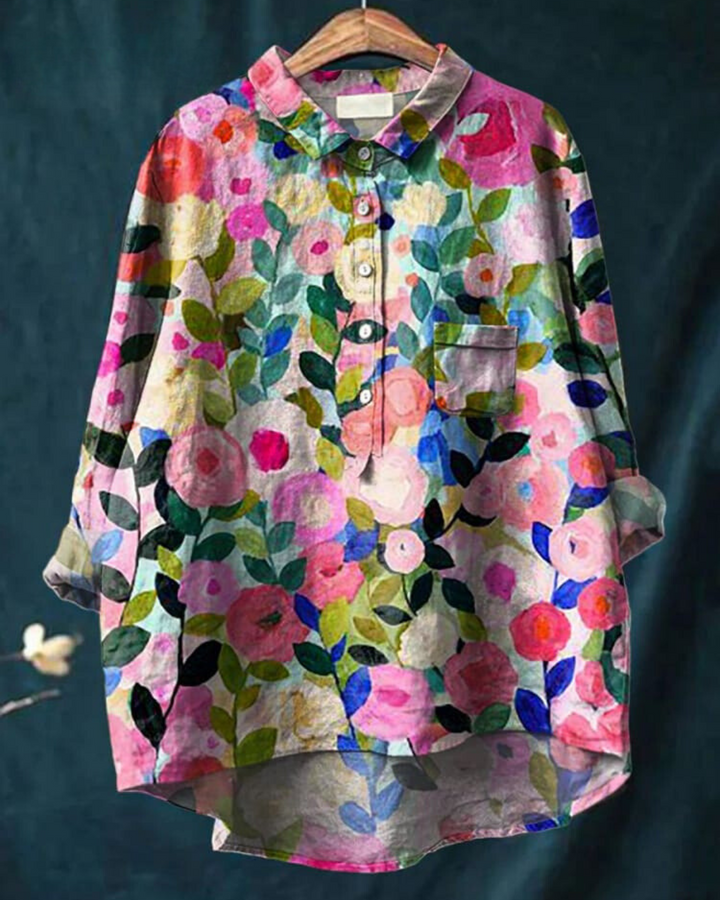 Kimimela™ | Floral Linen Blouse