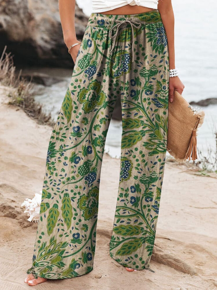 Thea™ | Casual Women's Cotton and Linen Trousers with Floral Art Print