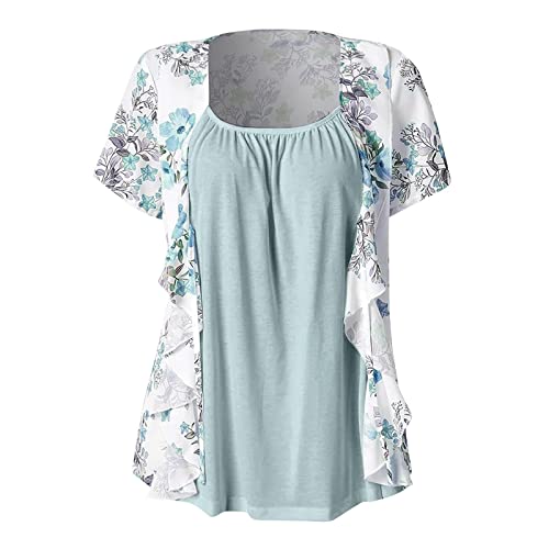 Lexi™ | Blouses for Women Dressy Casual Crewneck Short Sleeve T Shirts Summer Elegant Floral Printed Cardigan Two Piece Tops