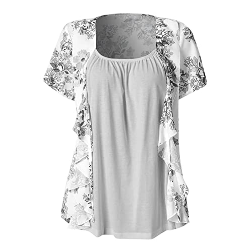 Lexi™ | Blouses for Women Dressy Casual Crewneck Short Sleeve T Shirts Summer Elegant Floral Printed Cardigan Two Piece Tops