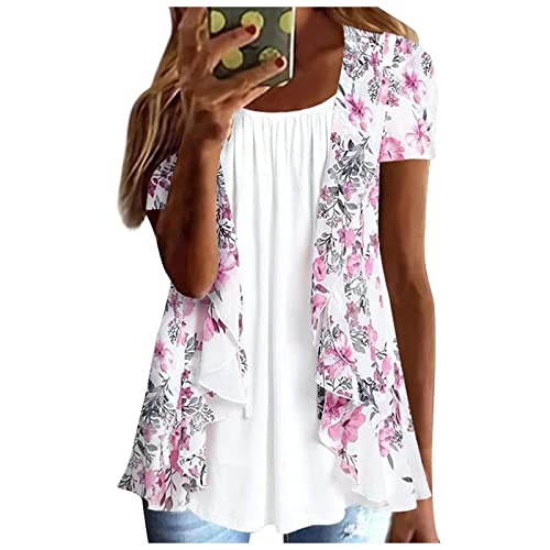 Lexi™ | Blouses for Women Dressy Casual Crewneck Short Sleeve T Shirts Summer Elegant Floral Printed Cardigan Two Piece Tops