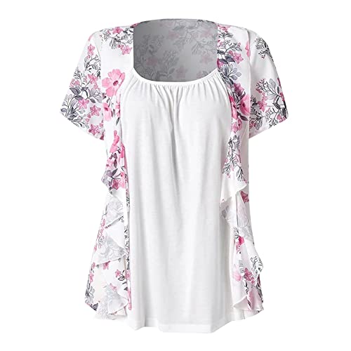 Lexi™ | Blouses for Women Dressy Casual Crewneck Short Sleeve T Shirts Summer Elegant Floral Printed Cardigan Two Piece Tops