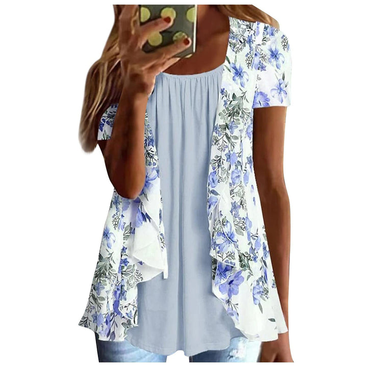 Lexi™ | Blouses for Women Dressy Casual Crewneck Short Sleeve T Shirts Summer Elegant Floral Printed Cardigan Two Piece Tops