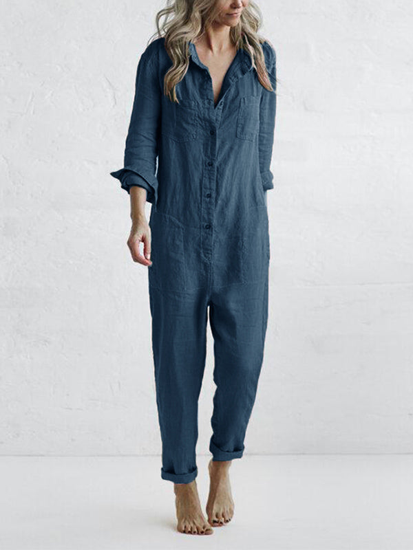 Amara™ | Buttoned Casual Long-Sleeved Jumpsuit