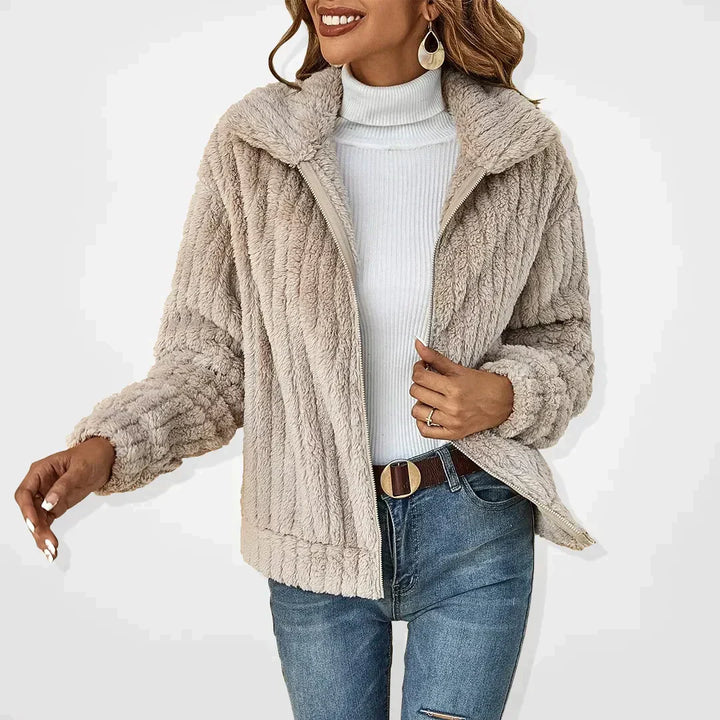 Catriona™ | Casual Plush Fabric Ribbed Cardigan