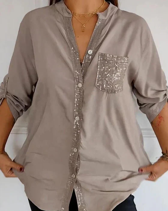 Elmie™ | Casual V-neck Sequin Woman's Blouse