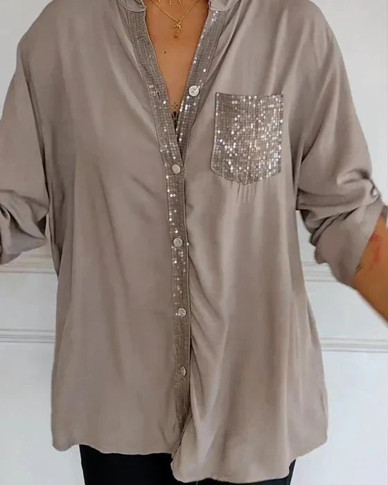 Elmie™ | Casual V-neck Sequin Woman's Blouse