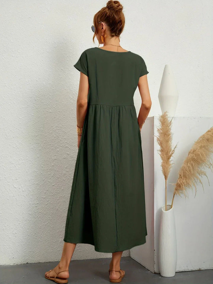 Osana™ | Elegant Short Sleeve Cotton Pleated Dress