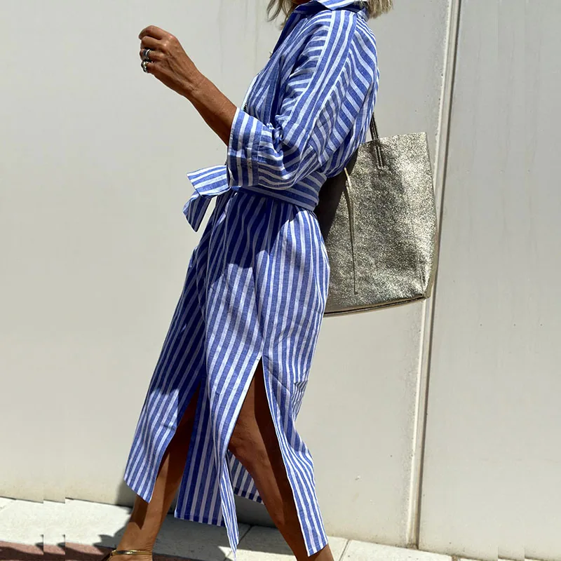 Karina - Chic Striped Shirt Dress