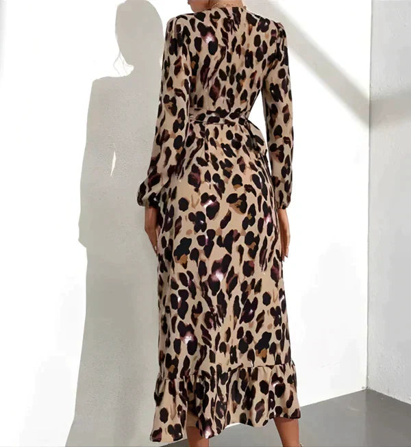 Farasha™ | Elegant Leopard Print V-neck Dress