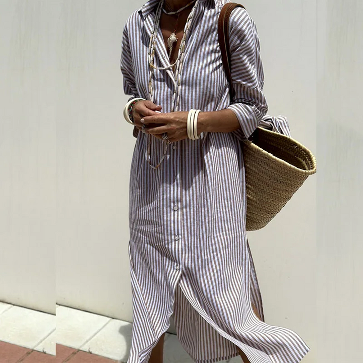 Karina - Chic Striped Shirt Dress