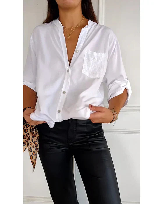 Elmie™ | Casual V-neck Sequin Woman's Blouse