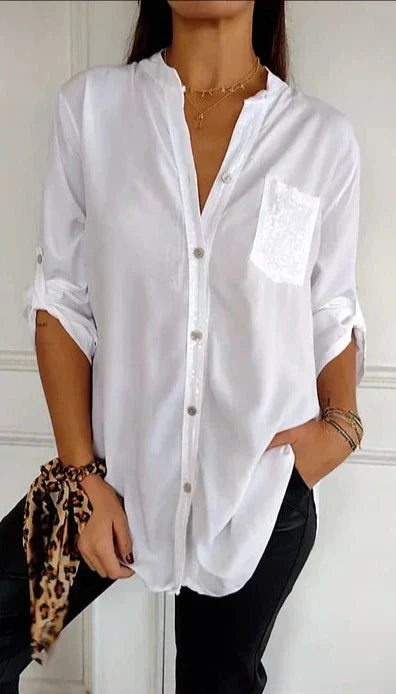 Elmie™ | Casual V-neck Sequin Woman's Blouse