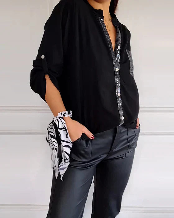 Elmie™ | Casual V-neck Sequin Woman's Blouse